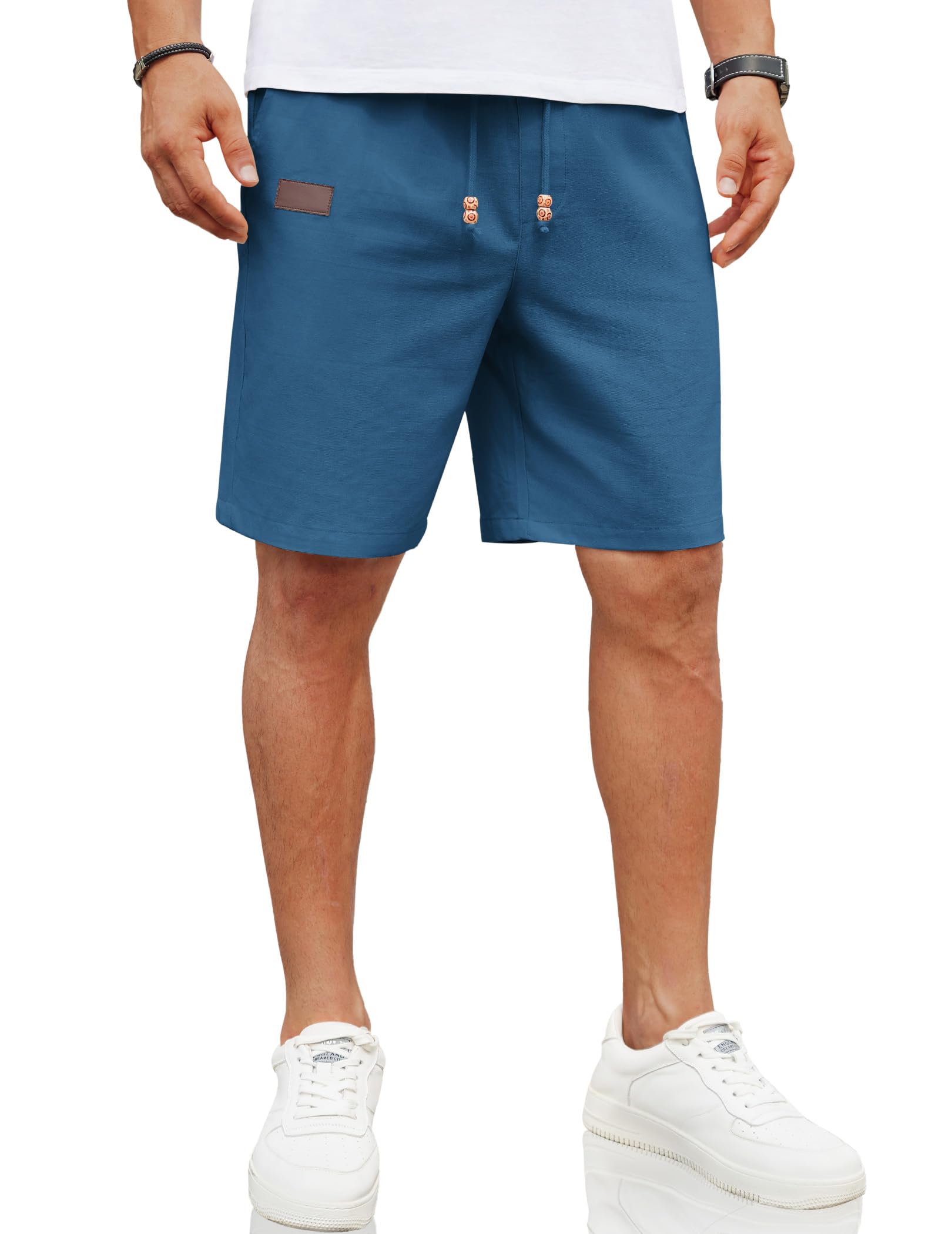 COOFANDY Men Linen Beach Shorts Casual Drawstring Summer Vacation Shorts
