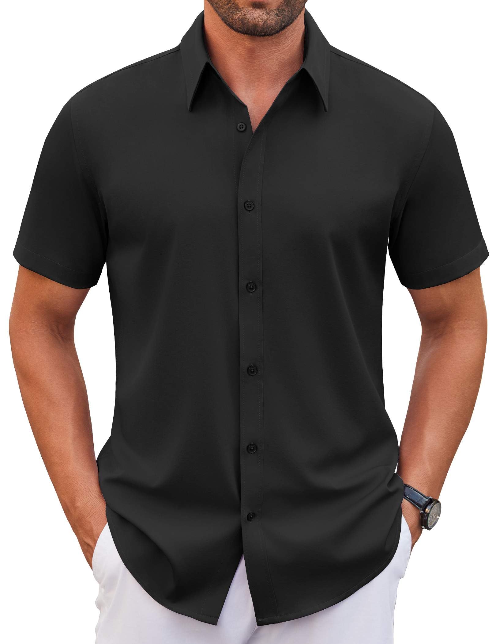 COOFANDY Men's Stretch Dress Shirts Short Sleeve Wrinkle Free Casual Button Down Shirts