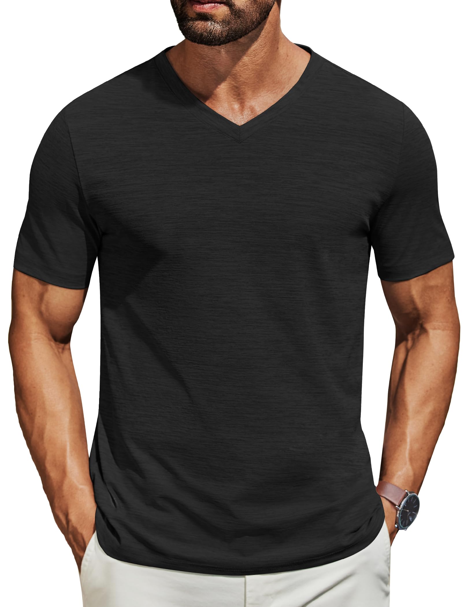 COOFANDY Men's T Shirts Short Sleeve Classic V Neck Casual Summer Basic Tee