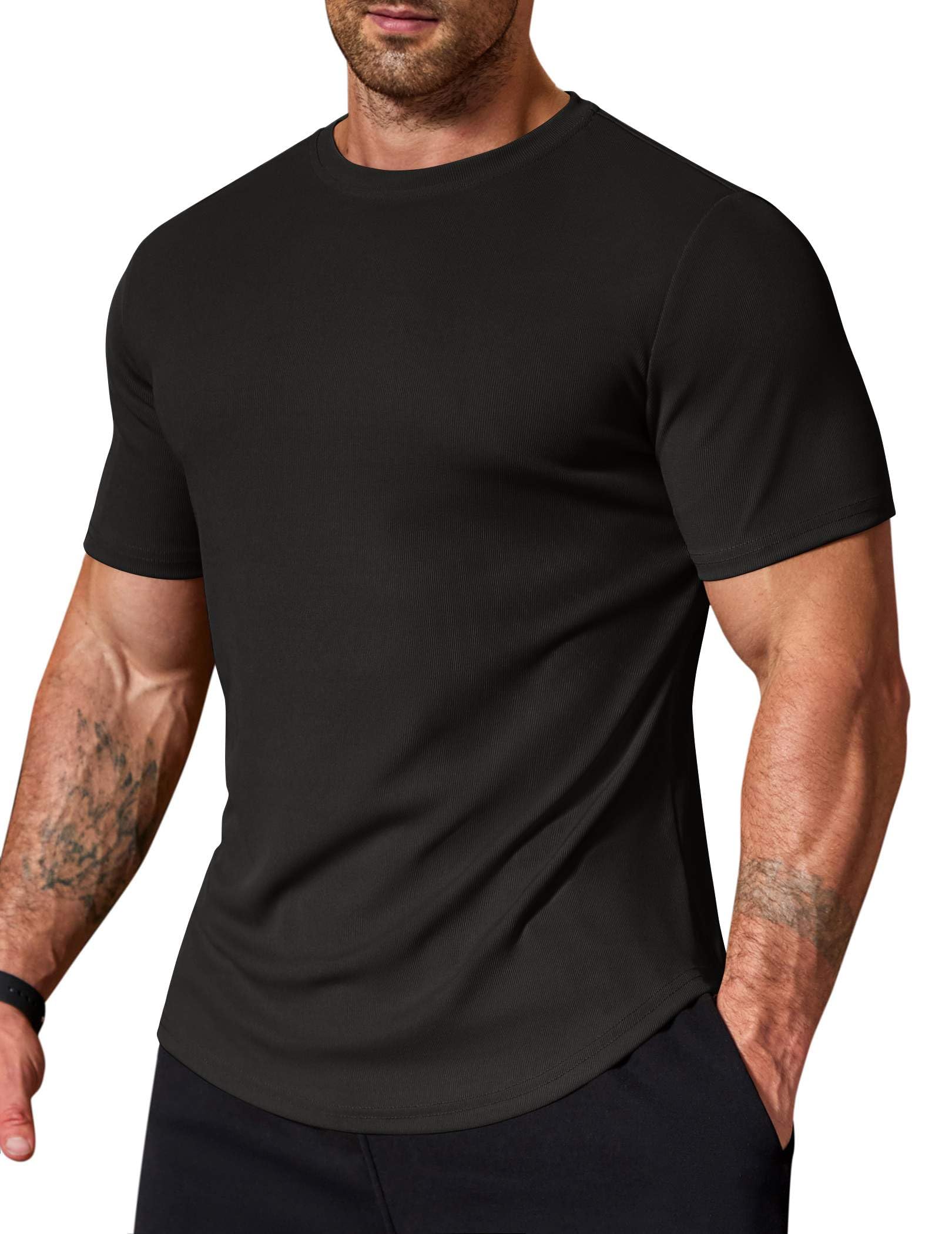 COOFANDY Mens Muscle T Shirts Short Sleeve Slim Fit Tshirts Gym Workout Athletic Crewneck Shirt