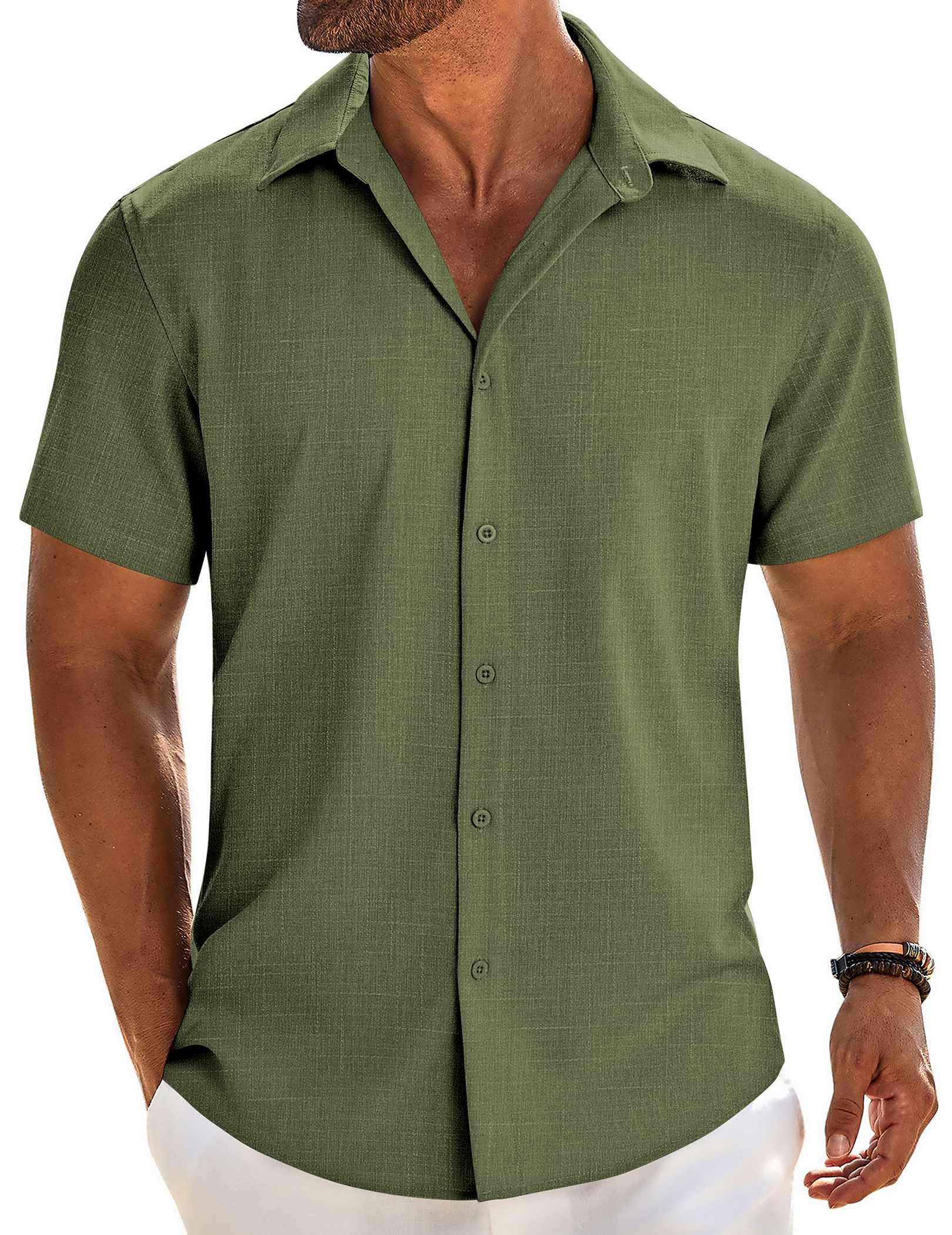 COOFANDY Mens Button Down Short Sleeve Shirt Casual Beach Linen Shirts Wedding Summer Vacation Shirt