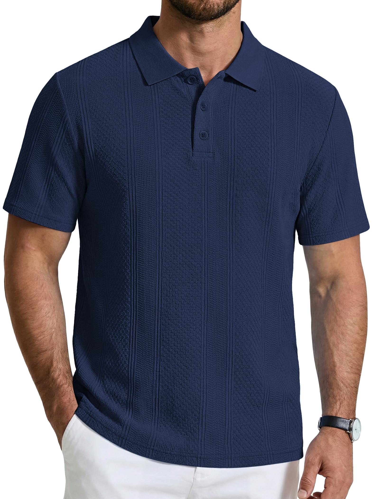 COOFANDY Mens Polo Shirts Short Sleeve Casual Knit Textured Summer Shirt